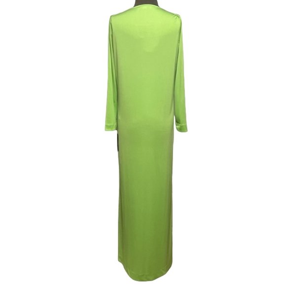 Vintage HALSTON IV Dorian Lime Green Long Sleeved Boat Neck Column Maxi Dress - Picture 5 of 16